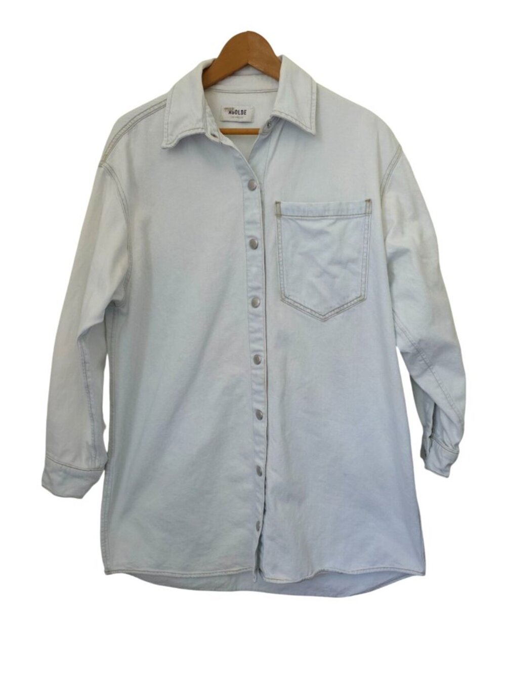Agolde MAZIE Light Wash Denim Button-Down Long Sleeve Oversized Shirt Dress XS